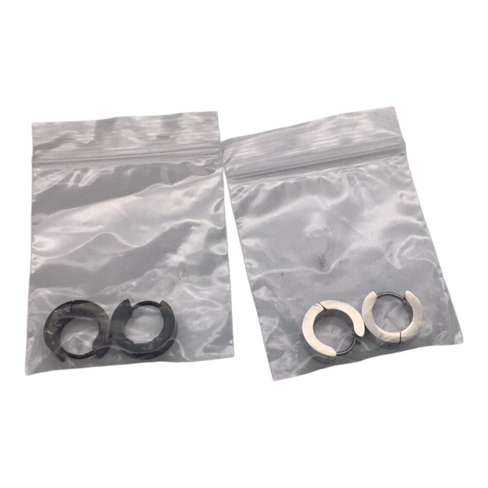 Stainless Steel Men's Classic Huggie Hoop Earrings Set Black Gold Silver - Picture 3 of 5